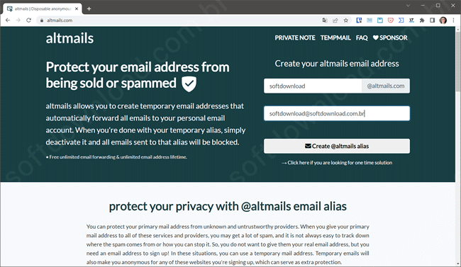 Proteja seu endereço de e-mail contra spam com o Altmails